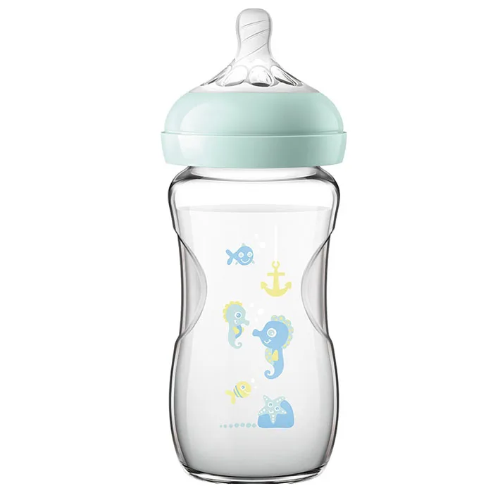 Blue 240ML Philips Avent SCF672/SCF674 детская Широкая стеклянная бутылочка для кормления с защитой от примесей Милая коробка Термостойкое стекло 120 мл/240 мл - Цвет: Blue 240ML
