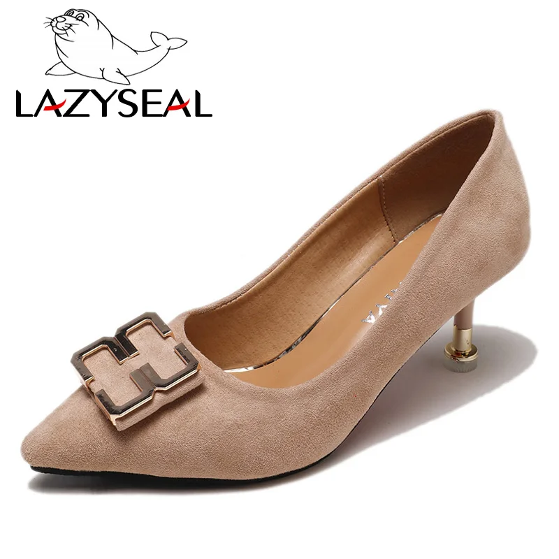 LazySeal металлической пряжкой элегантные женские туфли-лодочки Женские женская