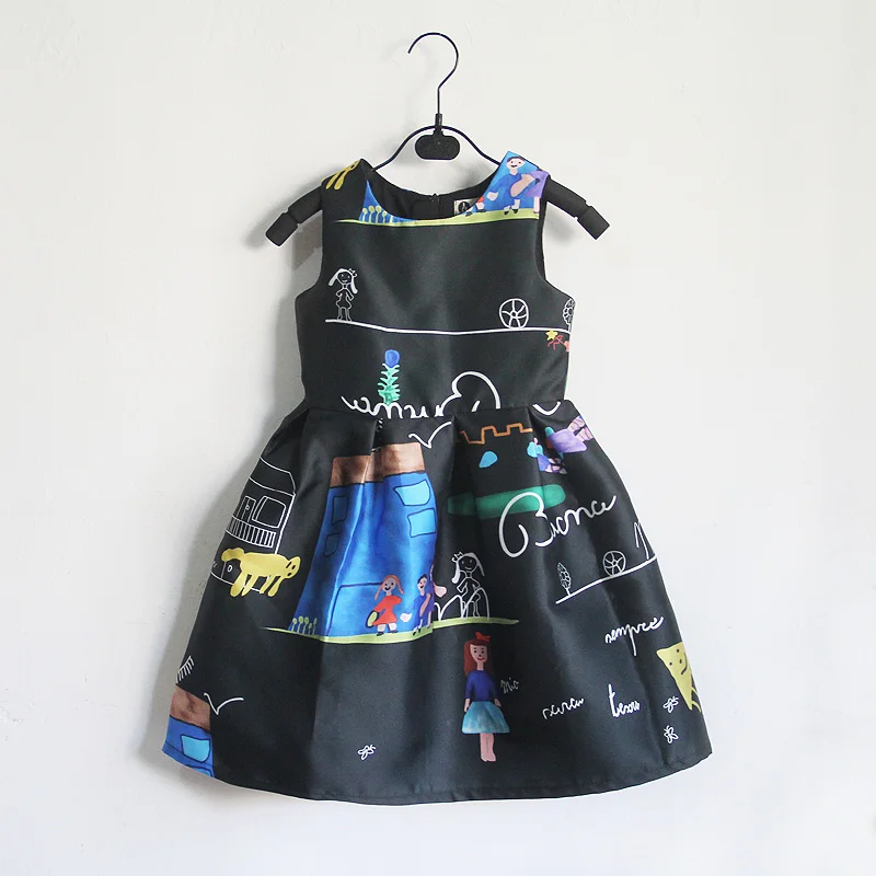 Черные юбки без рукавов с рисунком граффити для женщин и девочек Детский сарафан