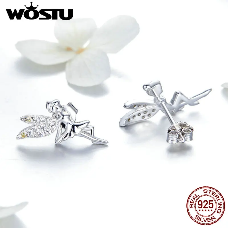 WOSTU весна» и «Fairy Elf CZ серьги-гвоздики 925 пробы серебро для Для женщин крошечные серьги для свадьбы, помолвки, ювелирное изделие, подарок FNE046