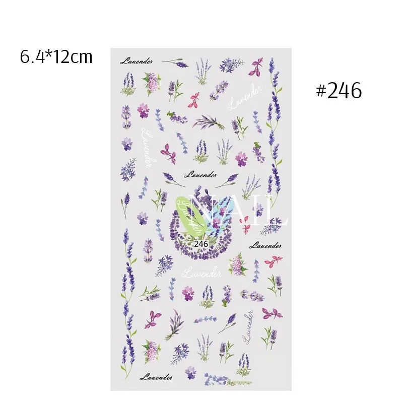 Pattern 246 1 лист ногтей MAD Lavender Blossom наклейки для ногтей высушенный цветок для ногтей искусство Клей 3D наклейки - Цвет: Pattern 246