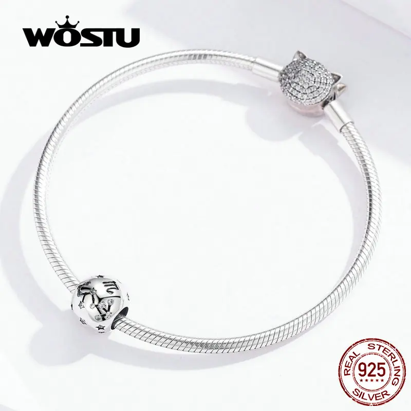 WOSTU 12 Созвездие овна бусины 925 пробы Серебро CZ Шарм Подходит DIY браслет бусины для изготовления ювелирных изделий FIC1218