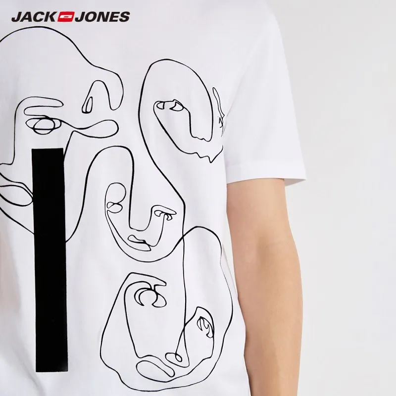 JackJones Мужская Осенняя футболка с короткими рукавами из 100% хлопка абстрактным