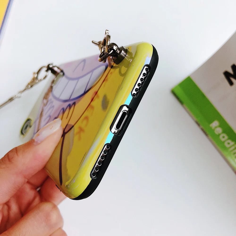 Luxury Blue light Funny Smiling Face Messenger Chain Bag Soft TPU Phone Case For iPhone6 7 8 Plus X XS Max XR Cover |