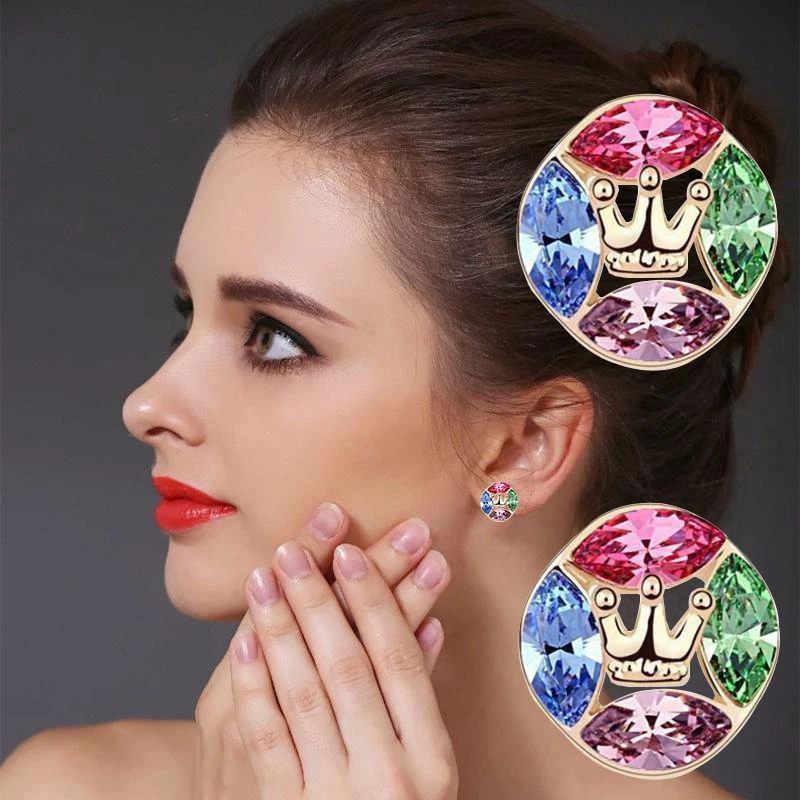 Серьги гвоздики в форме короны женские классические модные круглые ювелирные