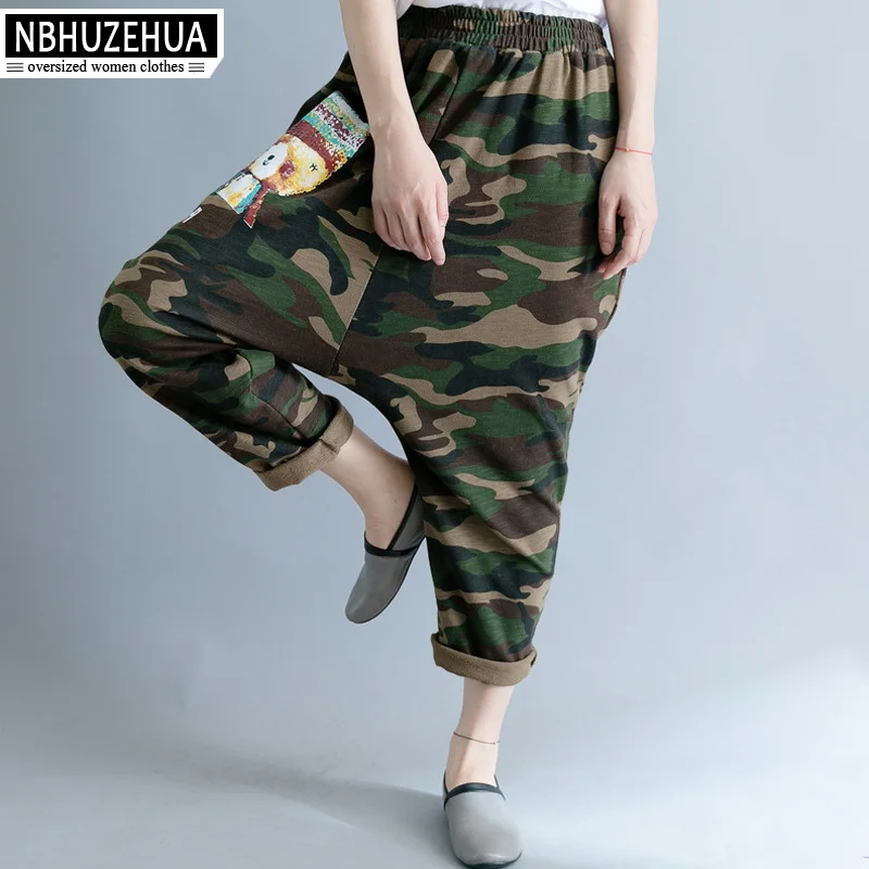 NBHUZEHUA A179 4XL 5XL 6XL женские брюки большого размера с мультяшным принтом девушки