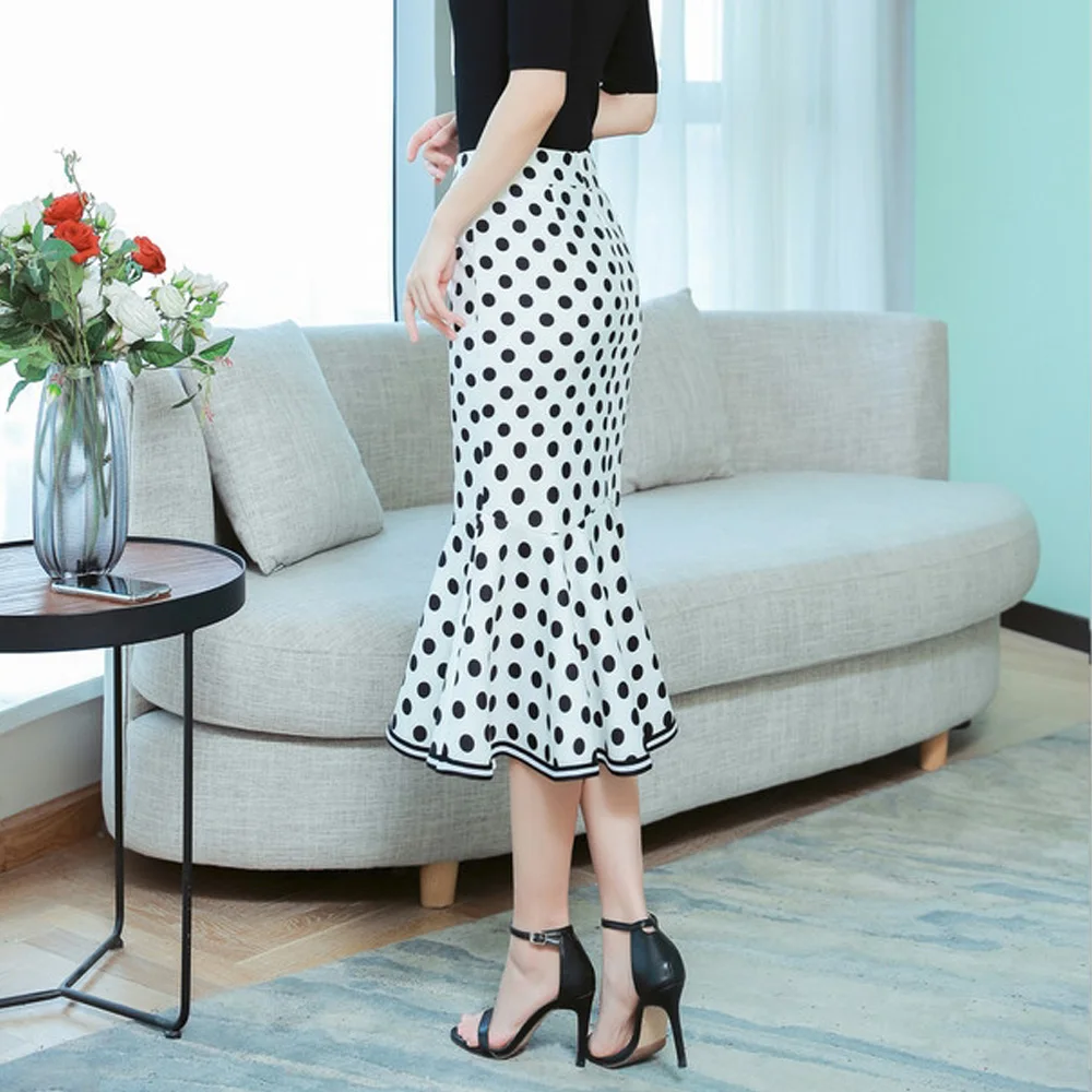 Юбка миди в горошек для женщин высокая талия деловая Женская одежда работы