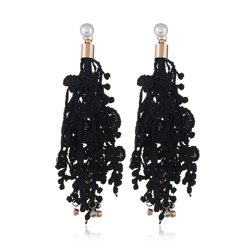 1 пара длинные жемчужные серьги гвоздики с кружевной кисточкой элегантные