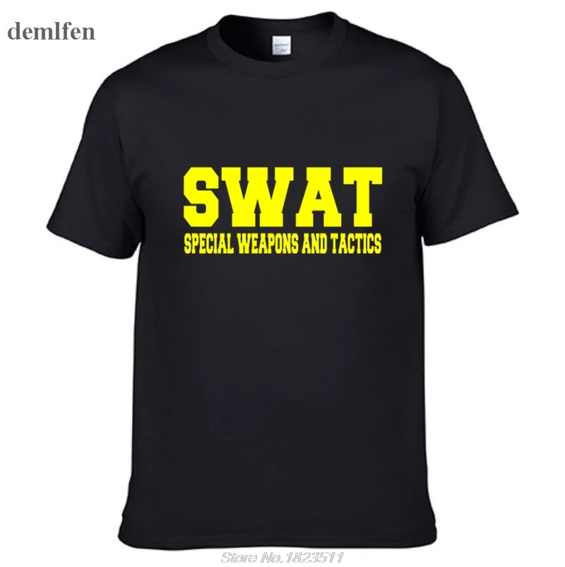 Мужская хлопковая футболка Swat летняя с надписью специальное оружие и тактика
