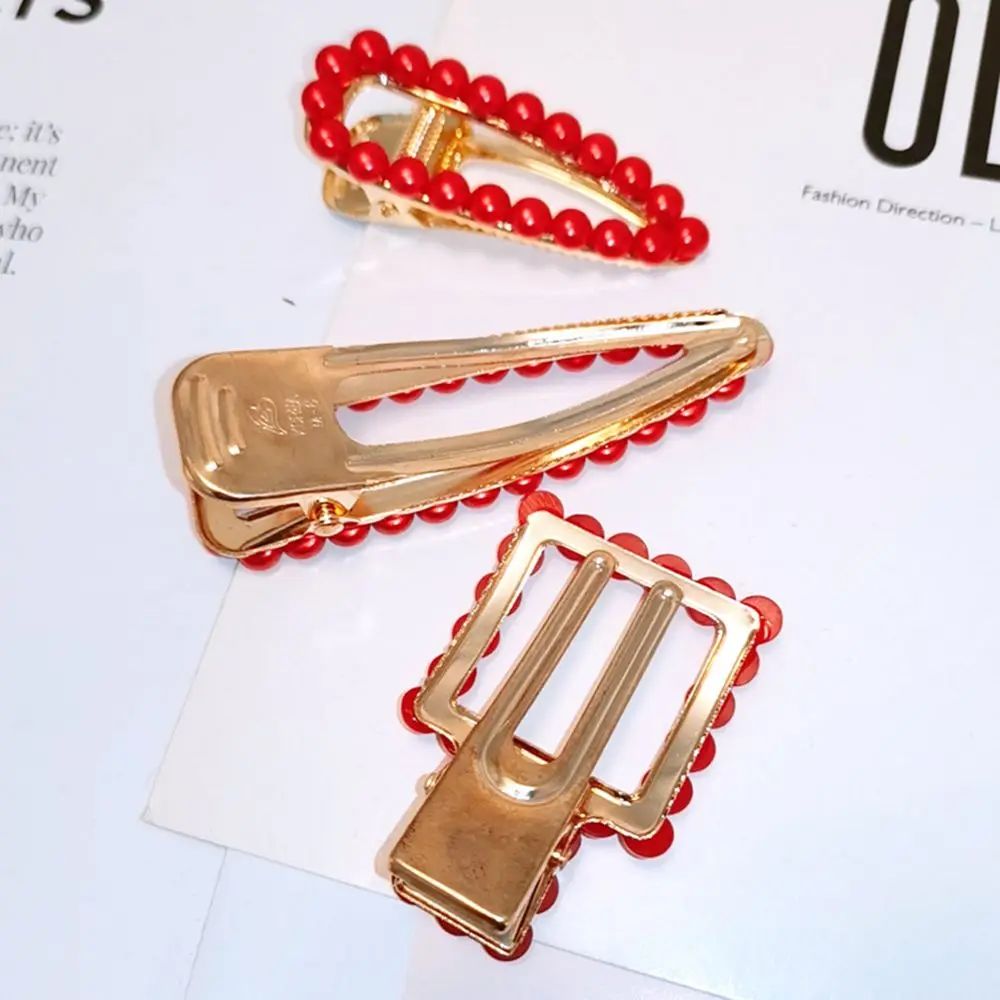 Заколка для волос с красным жемчугом в Корейском стиле| |