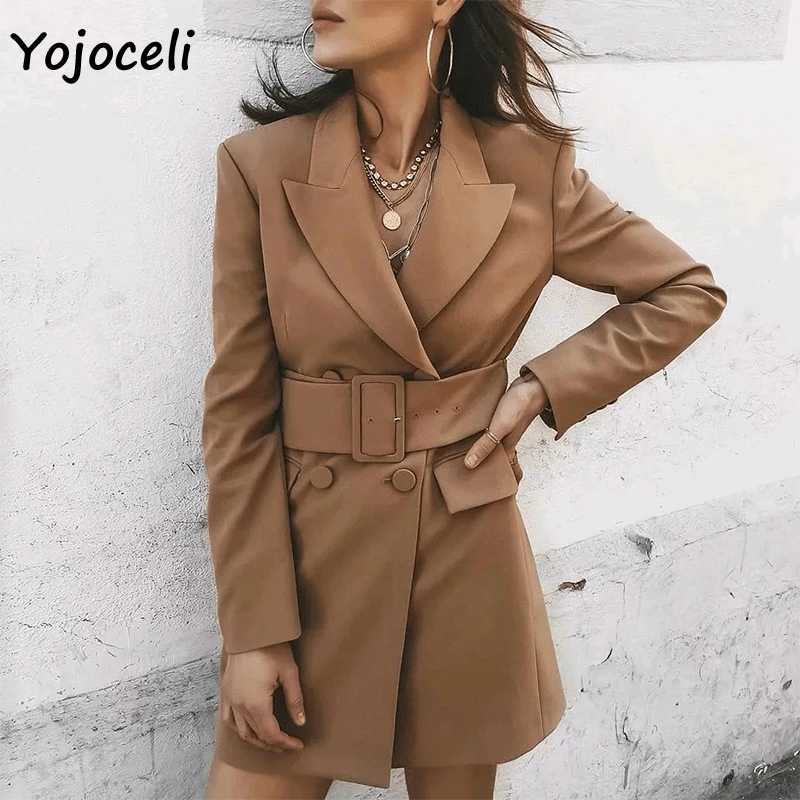 

Yojoceli 2019 trendy elegant sashes double breasted blazers work day blazers jackets outerwear coats streetwear