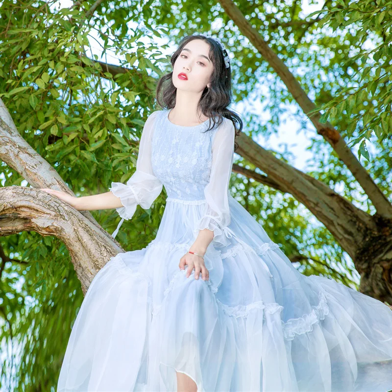 Vestido женское платье для лета и осени Цветочная вышивка Kleding Vrouwen кружевные