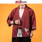 Рубашка-кимоно LAPPSTER мужская с вышивкой Журавля, уличная одежда в китайском стиле, модный дизайнерский черный кардиган, 5XL, 2021