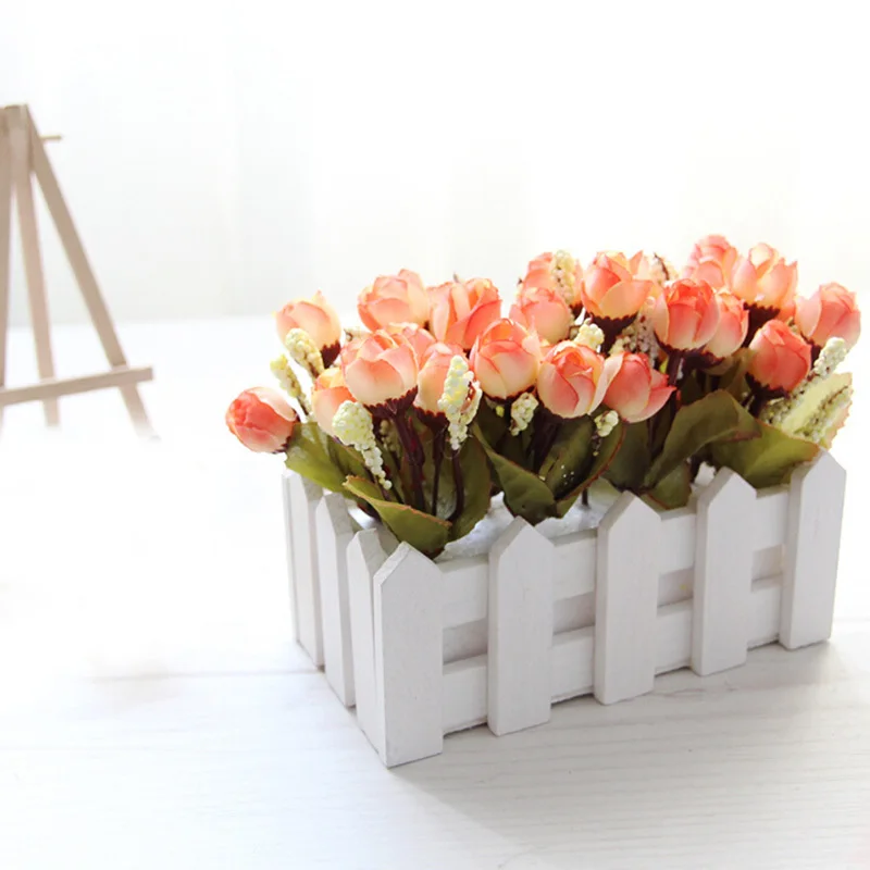 Искусственные цветы искусственные розы с белым забором горшок мини бонсай набор