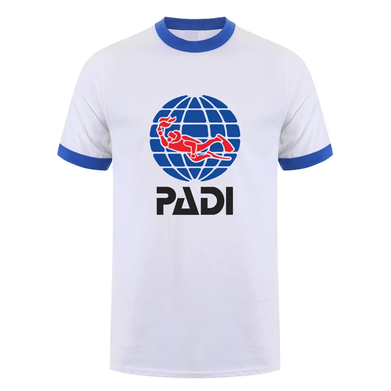 White Royal neck PADI/футболка; летняя хлопковая футболка с короткими рукавами и надписью «scuba driver padi»; Мужская футболка; футболки; LH-084 - Цвет: White Royal neck