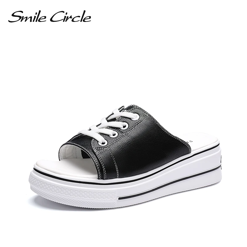 Женские шлепанцы Smile Circle летние уличные Шлепанцы из натуральной кожи на плоской