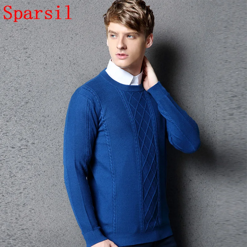 Sparsil Зимние мужские Пуловеры Кашемира Свитера О-Образным Вырезом Вязаный Свитер