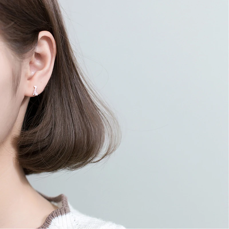 Genuine 100% 925 Sterling Silver Giraffe Stud Earrings For Women Simple Animal Fashion Party Jewelry | Украшения и аксессуары