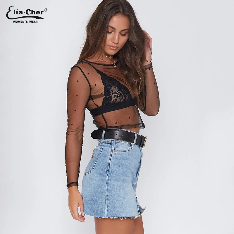 Новые прозрачные женские топы из сетчатой пряжи однотонные элегантные рубашки с