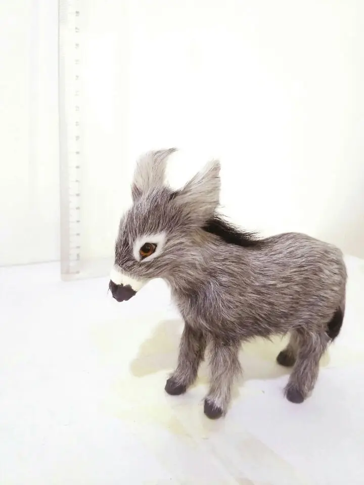 

about 13x11cm gray donkey plastic&furs donkey hard model toy,prop,home furnishing decoration gift w2904