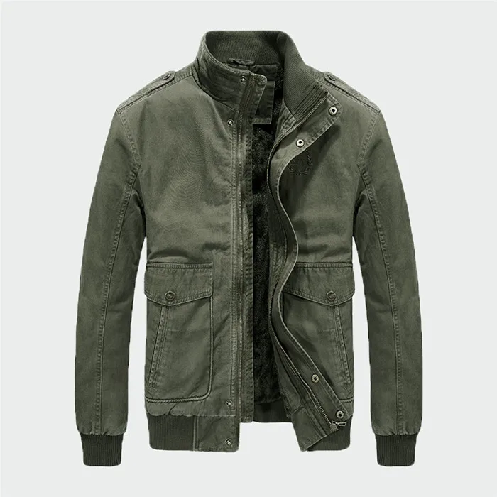 Army Green New Men's Winter Parka Brand Jeep Fleece Cool Jacket Men Fashion Bomber Zipper Windbreaker Casual Thick Warm Coat 4XL ML274 - Color: Army Green