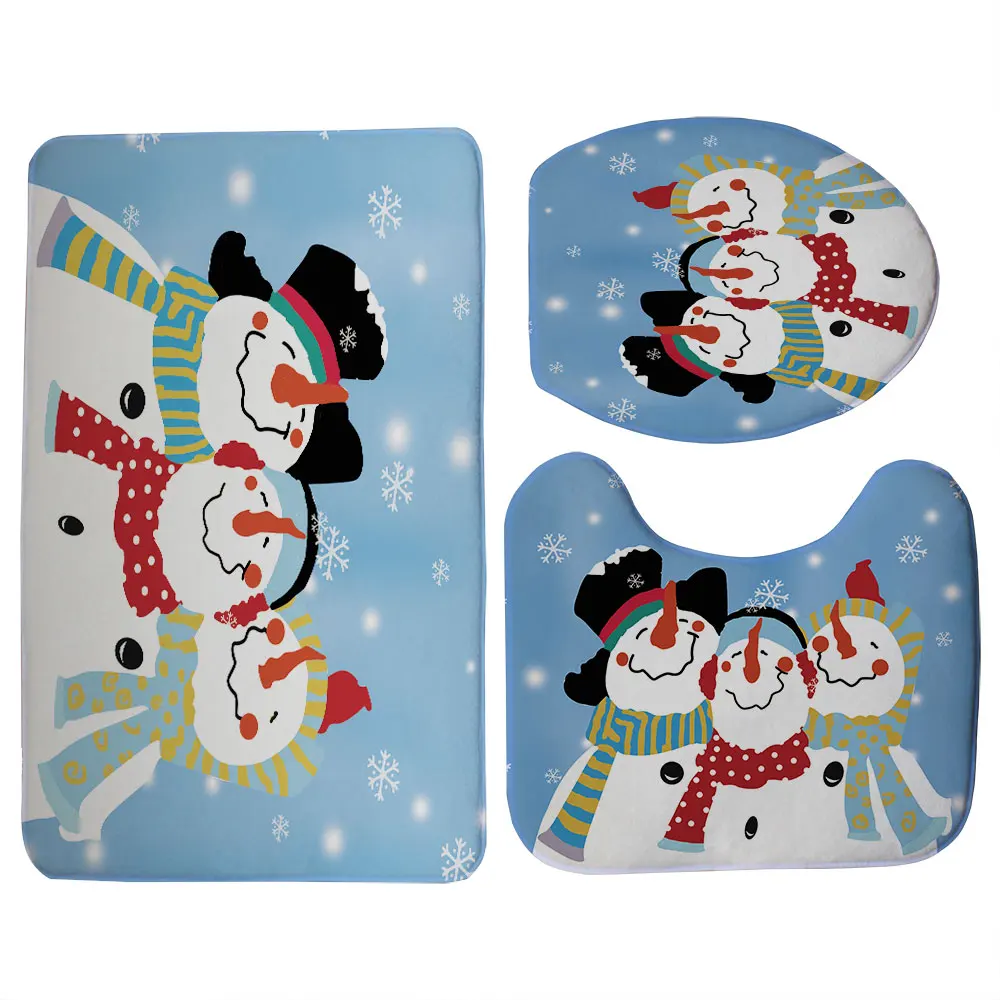 

Miracille Snowman Printed Warmer Rug Toilet Seat Cover Merry Christmas Bathroom Mat Set 3pcs Decorations for Home New Year Decor