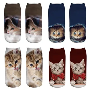Новые зимние носки, женские милые короткие носки с 3D принтом, модные рождественские носки, женские короткие носки с забавным рисунком кота
