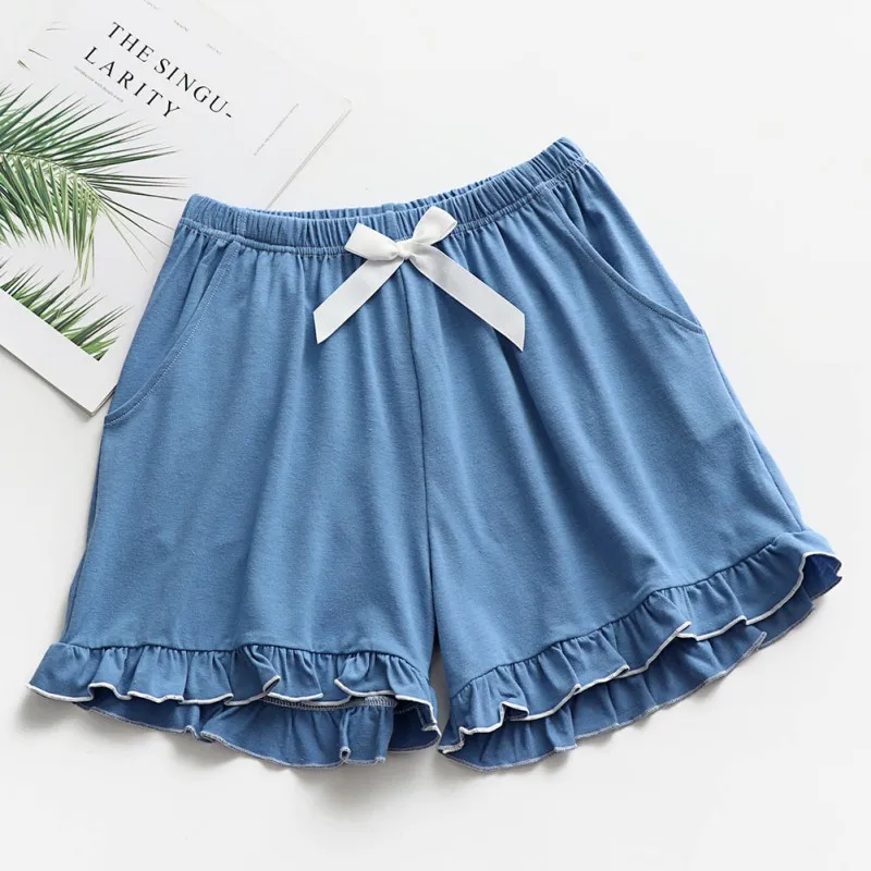 

Sexy Lingerie Cozy Cotton Ladies Pajamas Home Pants Women Sleep Bottoms Drawstring Ruffle Shorts Summer Solid Color