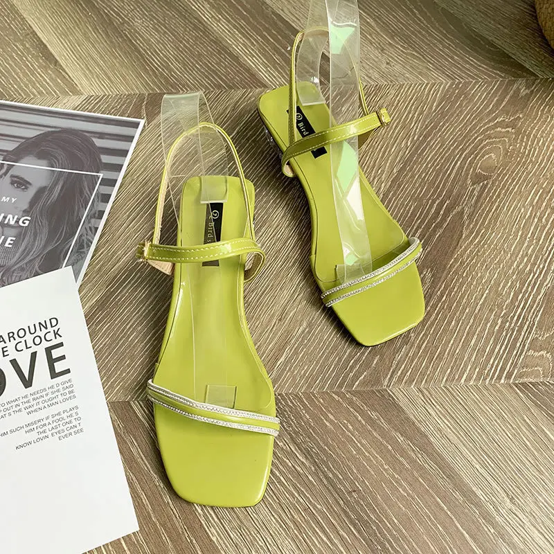 summer female rhinestone thick with sexy sandals fashion Nonslip fish mouth outdoor beach walk casual sandals Buckle Strap