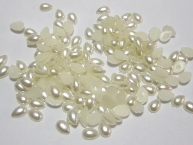 

1000 Ivory Tear Drop Half Pearl Bead 4X6mm Flat Back Scrapbook Craft