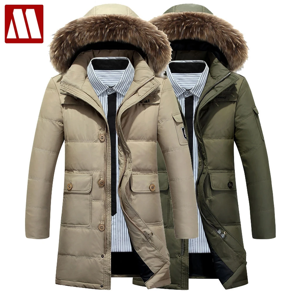 Военный дизайн 2019 новый длинный Зимний пуховик с меховым капюшоном мужская