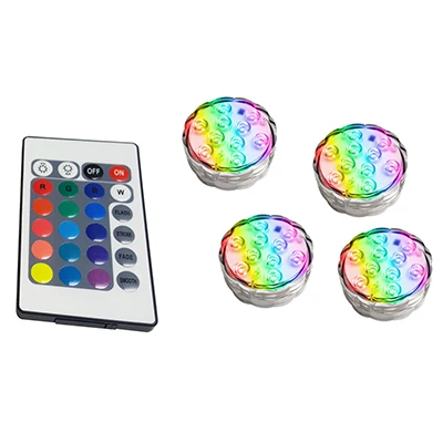 1 controller 4 Lamp Waterproof Underwater Light, Submersible LED Lights with Remote Control RGB Multicolor LED Pond Lighting Set for Vase Base - Испускаемый цвет: 1 controller 4 Lamp