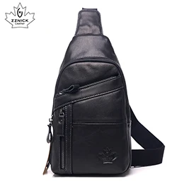 black 9205 Новинка, мужские сумки через плечо из натуральной кожи, Воловья кожа, сумка через плечо,, модная мужская нагрудная сумка на молнии ZZNICK - Цвет: black 9205