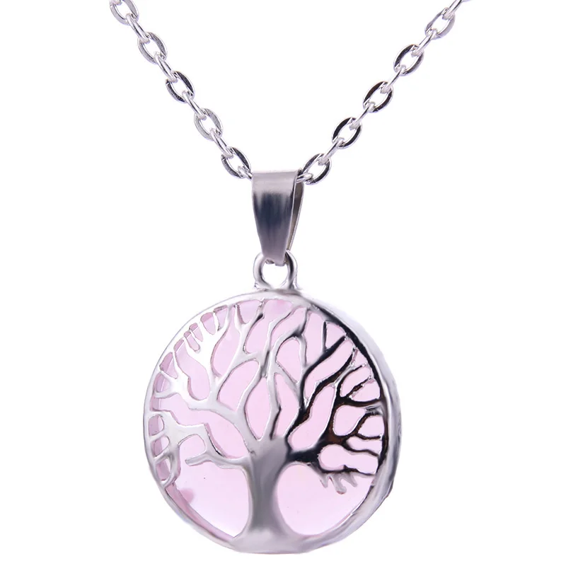 Pink Fashion Charm Creative Fine Tree Of Life Black Night Bright Luminous Necklace Beautiful Glowing Pendant High Jewelry | Украшения и