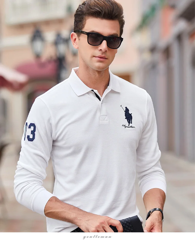 Верхняя одежда Qualite Solide couleur 3D Broderie Polo Chemise повседневные рубашки поло hommes de Polo A manches Longues 2019New поступление поло