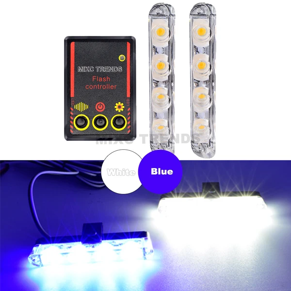 1 White 1 Blue Автомобиль стробоскоп предупреждающий полицейский свет 8 LED автомобиль грузовик мигающий пожарный скорая помощь мигалка DRL дневные ходовые огни Синий - Цвет: 1 White 1 Blue
