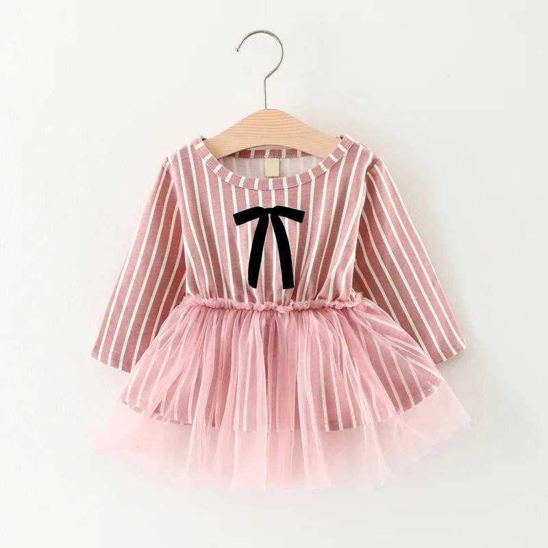 Summer baby dress Stripe Dresses Collar toddler girl clothing for girls Birthday Dress with the floral bag | Детская одежда и