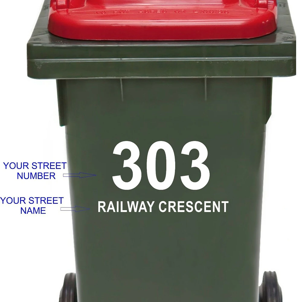 3 pcs trash can rubbish bin custom house number and street name sticker personalized garbage wheelie bin decal vinyl decor free global shipping
