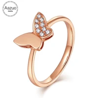 aazuo 18k rose gold real diamonds 0 06ct ij si1 micro paved butterfly ring for woman charm jewelry gift real gold au750