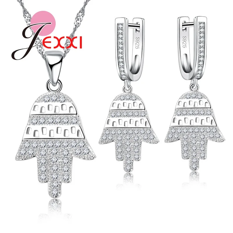 

Fabulous Christmas Tree Design Jewelry Set For Women Silver And Bright Crystal Earrings And Necklace Pendents
