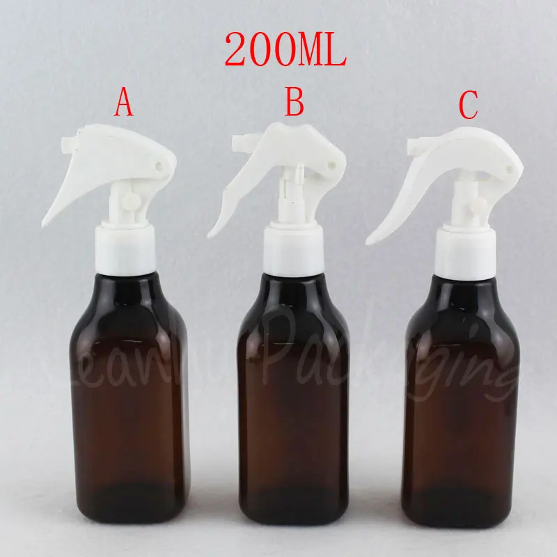 200ML Brown Square Plastic Bottle With Trigger Spray Pump , 200CC Toner / Makeup Water Sub-bottling , Empty Cosmetic Container