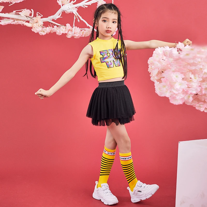 

Girls Jazz Dance Costumes Sequined Vest Tutu Skirts Hip Hop Street Dancing Clothes Kid Stage Rave Outfit Performer Wear DNV11380