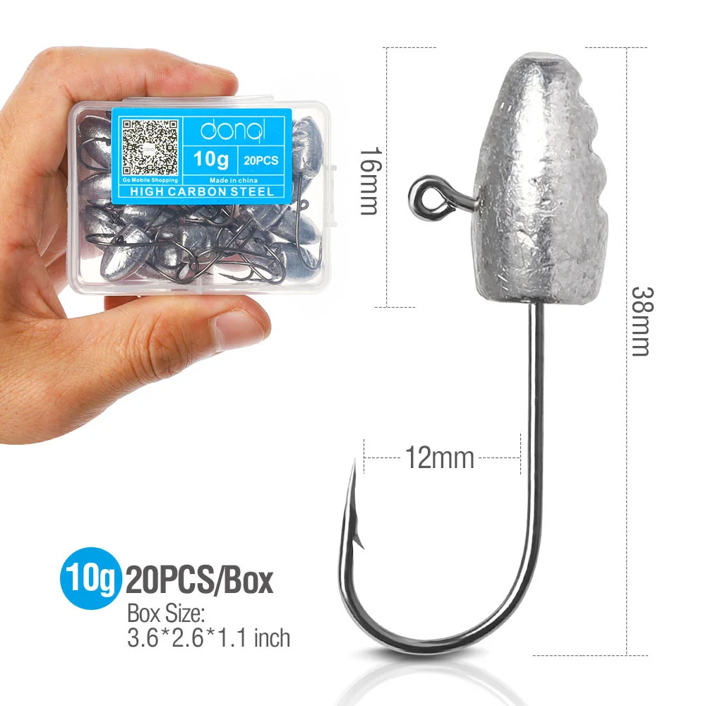 20pcs 10g DONQL 20 шт./кор. рыболовные крючки свинцовый рыболовный крючок для мягкой приманки 3g 5g 7g 10g Карп колючий одиночный набор рыболовных крючков - Цвет: 20pcs 10g