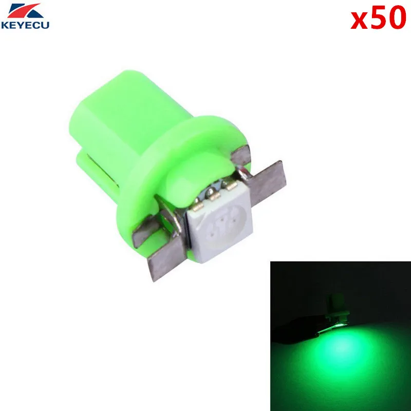 

KEYECU 50 шт. зеленый T5 B8.5D 5050 1SMD автомобильная светодиодная приборная панель световой индикатор внутренний измерительный прибор кластерный св...
