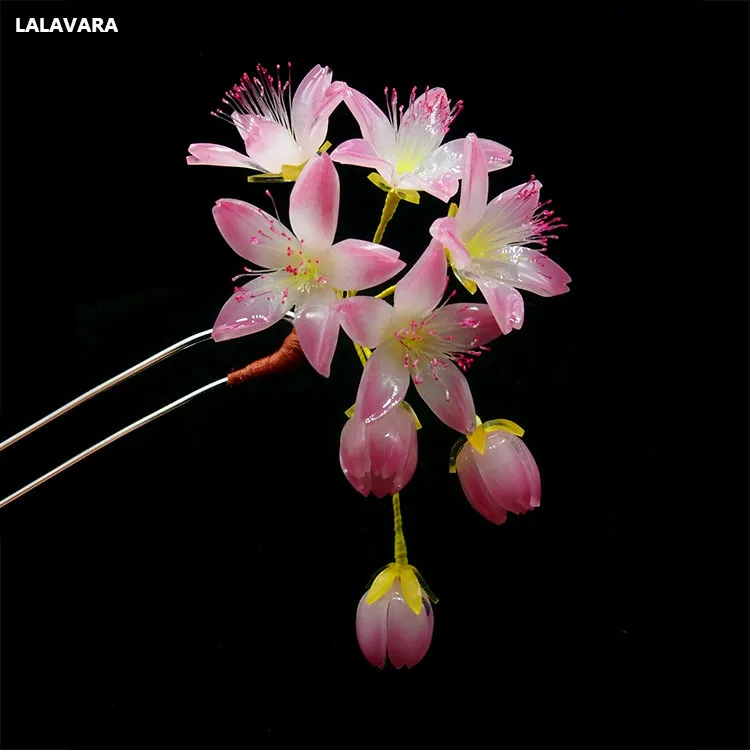 Китайские Винтажные заколки для волос LALAVARA розовые резиновые цветки kanzashi