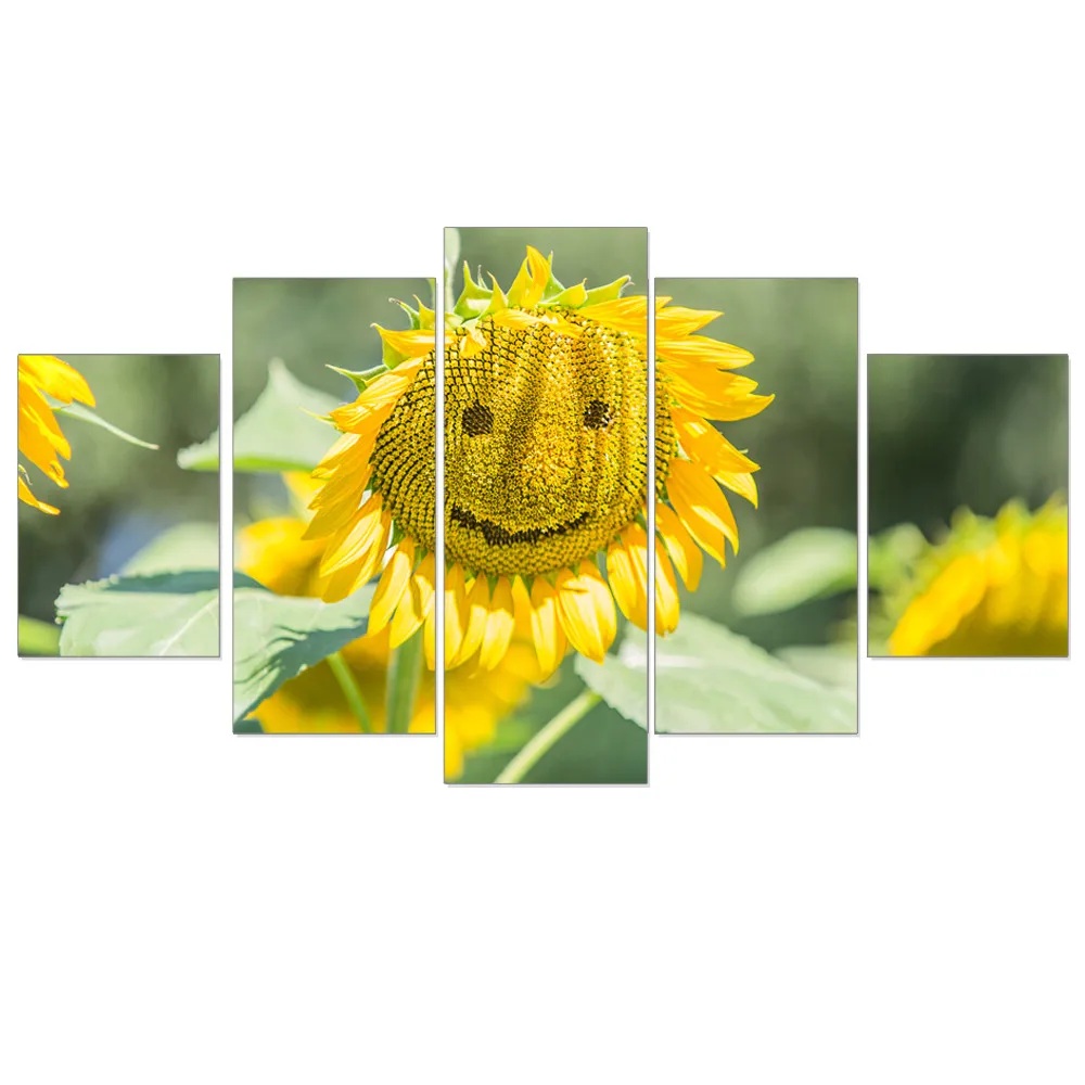 

Modern Canvas Painting Sunflower Modular Smiling Face Canvas Print and Poster Wall Picture Home Decor Unique Gift Unframed 5pcs