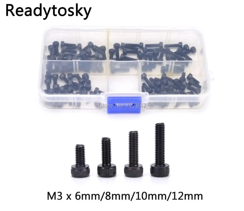 Набор винтов Readytosky Hex Bolt Socket Head Cap Screws M3, 6/8/10/12 мм, 100 шт.