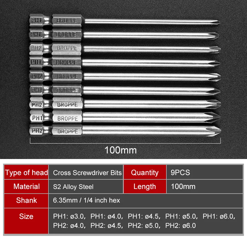 9 шт. Шестигранная головка для отвертки 1/4 дюйма 100 мм|ph2 screwdriver|long hexscrewdriver hex |