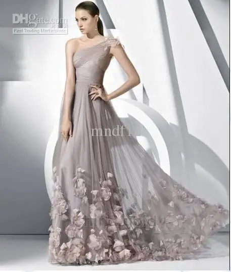 free shipping -2013 Gray series one shoulder evening dress floral decoration | Свадьбы и торжества