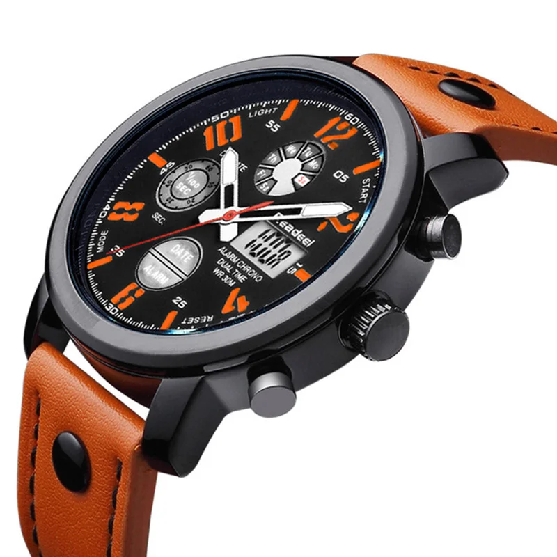 

Digital Quartz Watch Men Luxury LED Sport Wristwatch Waterproof Leather Male Watches Clock Relogio Masculino READEEL 2018